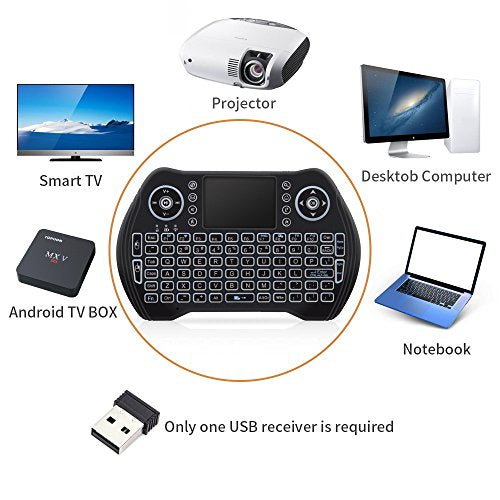 Zedo Backlit Mini Wireless Keyboard 2.4G, Handheld Remote with Touchpad Mouse for Android TV Box, Windows PC, HTPC, IPTV, Raspberry Pi, XBOX 360, PS3, PS4