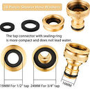 Outus 6 Pieces Brass Hose Tap Connectors 1/2 Inch and 3/4 Inch 2-in-1 Faucet Adapter 1/2 Inch Garden Hose Quick Connector with 18 Pieces Sealing Ring Shower Hose Washer for Garden Hose Pipe Tube