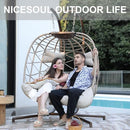 NICESOUL 2 Person Double Egg Chair Outdoor Patio Wicker Loveseat Hanging Chair Swing Egg Chairs with Cushions Double Seats Egg Chair 510 lbs Capaticy for Patio Backyard Balcony Bedroom Gift Cream