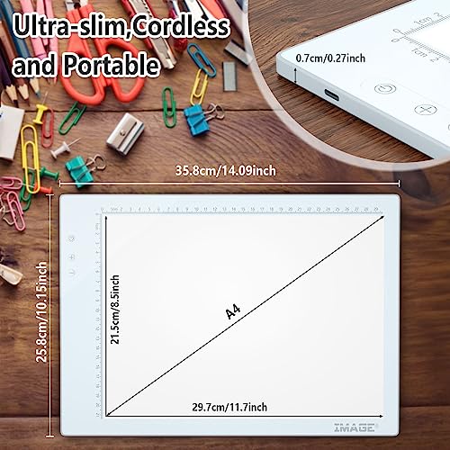 Rechargeable Magnetic A4 LED Light pad, IMAGE Tracing Pad, Ultra-Thin USB Powered with Memory Function Light Box, Great for Diamond Painting, Animation, Tattoo, Sketching and Design (6000K White)