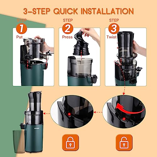 Juicer Machines-SOVIDER Up to 92% Juice Yield Compact Slow Masticating Juicer 3.1 Inch Wide Chute Cold Press Juicer for High Nutrient Fruits Vegetables Easy Clean with Brush Pulp Measuring Cup Reverse