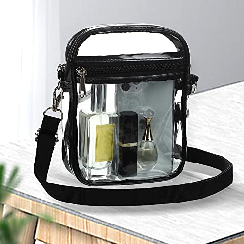 2 Pcs Clear Crossbody Purse Bag Stadium Approved Bag Transparent Shoulder Bag for Sports Games Concerts and Festivals, Black