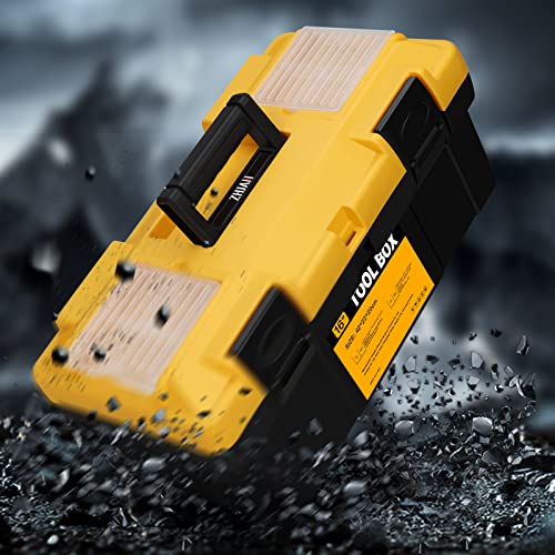 ZHJAN Tool Box set, 30cm + 41.5cm Large Tool Box, new PP material/double locking/with removable tray and small storage box, black/yellow