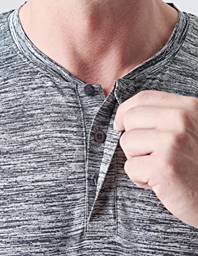 3 Pack: Mens Polo Shirts, Business Casual Golf Henley Work Shirts for Men, Collarless Short Sleeve Stylish Athletic Tshirts, Heather Gray/Navy/Black, 5X-Large