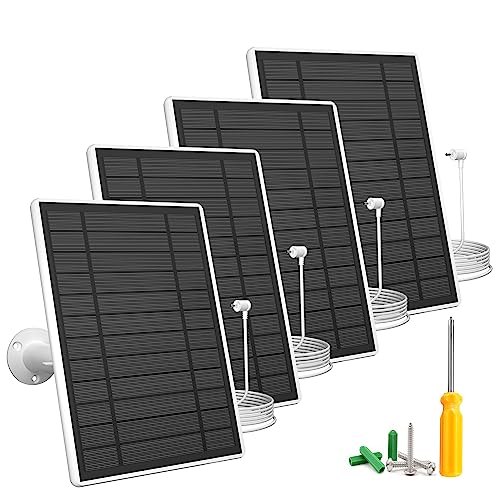 7W Solar Panel Charger Compatible with Ring Stick Up Cam & Spotlight Cam Battery, 5V Continuous Solar Power for Ring Camera, 3.5mm Plug to Device, 13ft Cable IP65 Waterproof, Adjustable Mount, 4 Pack