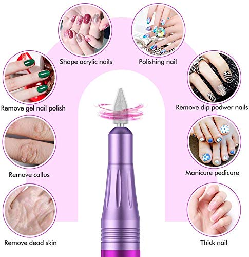 Electric Nail Files, Geecol Updated Version USB Electric Nail File 20000 RPM Adjustable Speed Portable 11 Changeable Filing Bits Electric Manicure Pedicure Kit Nail Drill for Acrylic Nails, Gel Nails