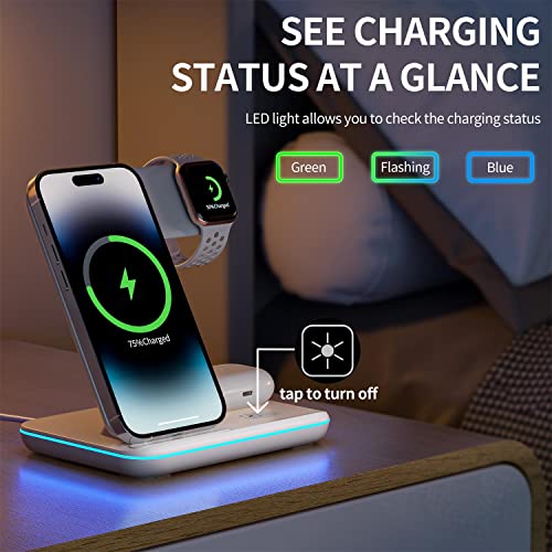 HEYMIX Wireless Charger, 3 in 1 Wireless Charging Station, 15W Fast Wireless Phone Charging Dock Compatible with Apple Watch,AirPods, iWatch 8/7/SE/6/5,iPhone 14/13/12/11,Samsung (with QC3.0 Adapter)