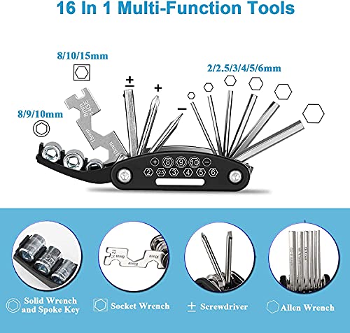 Kitbest Bicycle Repair Kit, Bicycle Tool Set Repair Kit with 16-in-1 Bicycle Multitool, Bicycle Tool Repair Kit Repair Kit Bicycle Tool Multi-Tool