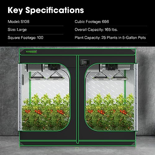 VIVOSUN 120"x120"x80" Mylar Hydroponic Grow Tent with Observation Window and Floor Tray for Indoor Plant Growing 10'x10'