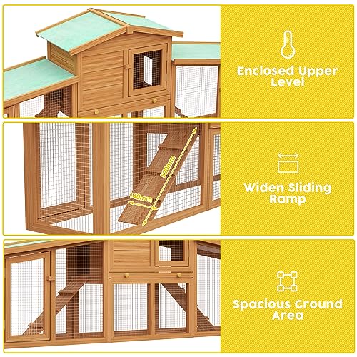Advwin Rabbit Hutch Wooden Pet Cage Chicken Coop Large Bunny Hutch for Small Animals 204cm Brown
