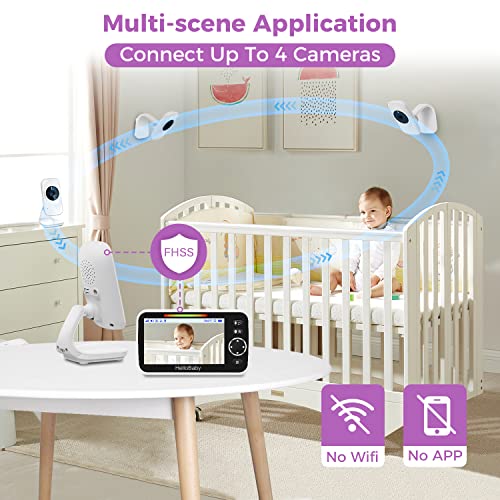 Baby Monitor,HelloBaby Remote Pan-Tilt-Zoom Baby Monitor with Camera and Audio,Night Version Temperature Sensor, 2 Way Audio,Clock Alarm,Digital Zoom,1000 FT (50)