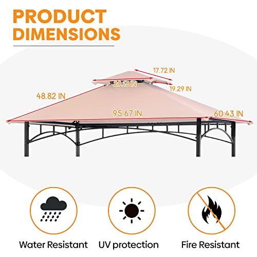 Warmally Grill Gazebo Replacement Canopy Roof, 5'x8' Outdoor BBQ Gazebo Top, Double Tiered Shelter Cover Roof Fit for Gazebo Model L-GG001PST, L-GZ238PST (Beige)