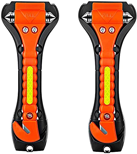 KAPASKI Safety Hammer, 2 Pack Car Emergency Escape Tool Car Window Breaker and Seat Belt Cutter with Light Reflective Tape for Family Car Life Saving Survival Kit