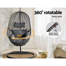 Gardeon Outdoor Egg Swing Chair Rattan Black Garden Bench Hanging Seat, Patio Baconly Furniture Chairs, with Cushions Stand Wicker Basket Water Resistant 150kg Capacity