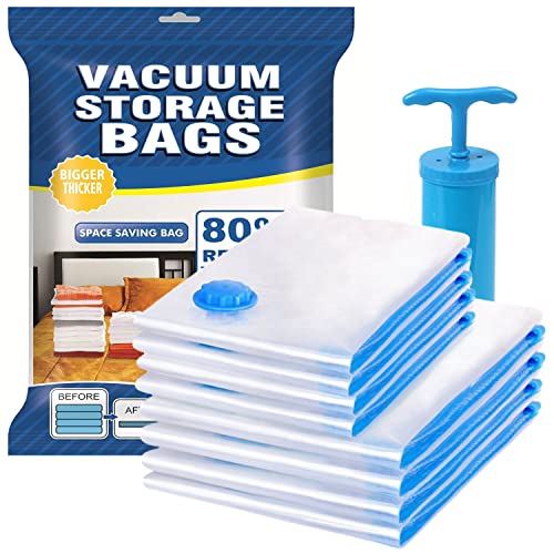 Gominimo Vacuum Storage Ziplock, Compression Storage Bags with Hand Pump, Reusable, Flexible, PVS Material, Convenient for House Hold or Travelling, Transparent (Multiple Pack of 8)