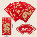 Hying 36 PCS Chinese Red Envelopes Chinese HongBao Card Envelopes 2024 Chinese New Year Dragon Lucky Money Pockets Lunar Year Red Envelopes for New Year Spring Festival Wedding Birthday Party