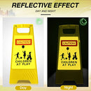 2 Pieces Reflective Kids Playing Sign for Street Slow Down Kids at Play Sign Double Sided 24 Inch Portable Handle Children at Play Warning Board Safety Signs Neighborhood School Park Sidewalk (Yellow)