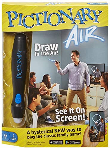 Mattel Games Pictionary Air - Family Drawing Board Game That Links to Smart Devices - Record & Share Drawings with App - Light-Up Pen & Clue Cards