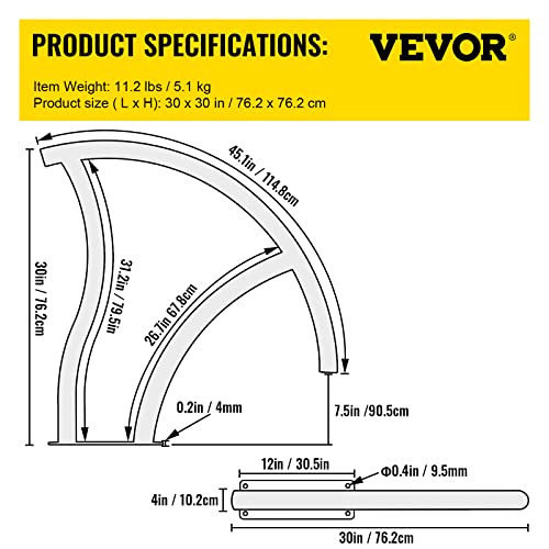 VEVOR Pool Handrail, 30" x 30" Swimming Pool Stair Rail, 2 PCs Stainless Steel Stair Pool Hand Rail Rated 375lbs Load Capacity, Pool Rail with Quick Mount Base Plate, and Complete Mounting Accessories