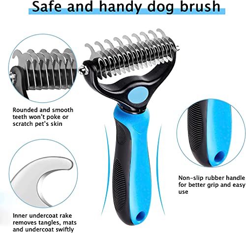 Maxzer Pet Grooming Tool - Double Sided Shedding and Dematting Undercoat Rake Comb & Brushes for Dogs and Cats, Pet Grooming Rake and Brushes for Small, Medium, Large