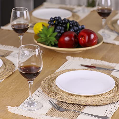 Zology Handmade Boho Placemats Set of 6 - Natural Cotton Burlap and Water Straw Woven Combination Table Mats, Macrame Décor and Farmhouse Style Placemats, for Dining Table Kitchen