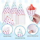 Disposable Snow Cone Cups and Spoon Straws Set Colored Polka Dot Leakproof Cone Paper Cups and Multicolor Fun Straws For Slush Shaved Ice Cream Sorbet Water (200 Set, 6 oz)