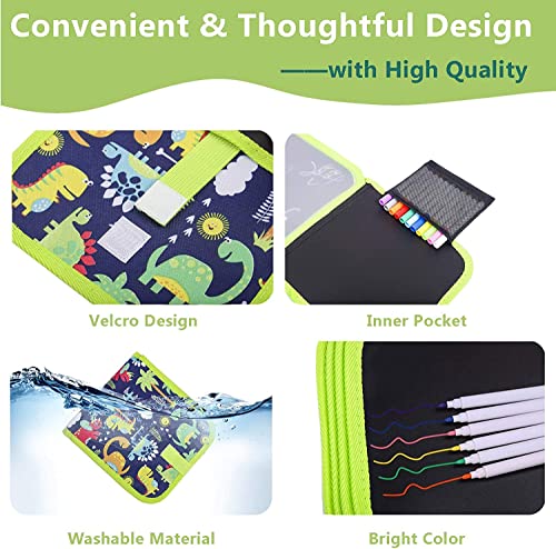 ZCOINS Erasable Doodle Book Set, Children's Educational DIY Portable Graffiti Blackboard Drawing Board, Gifts for 3-8 Years Old Boys Girls (14 Pages+ 12 Pens+ 6 Copy Templates, Dinosaur Style)