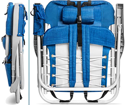 Homevative Folding Backpack Beach Chair with 5 Positions, Towel bar, Cooler Pouch, Storage Pouch, Cup Holder and Phone Holder