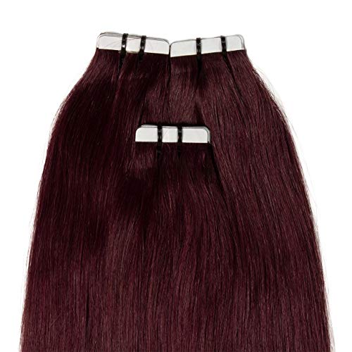 Hair2Heart 10 x 2.5g Premium Tape Straight Human Hair Extension, Burgundy, 50 cm Length