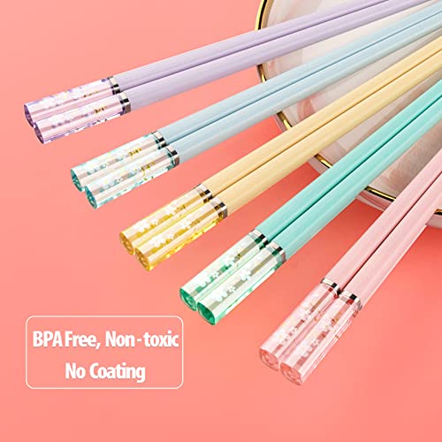 5 Pairs Fiberglass Chopsticks-Reusable Chopsticks Dishwasher Safe, 9.6 inch/24.3cm Matte Non-Slip Family/ Hotel/ Restaurant Chop Sticks, Chinese/Japanese Hair Chopstick Gift Set, Sakura