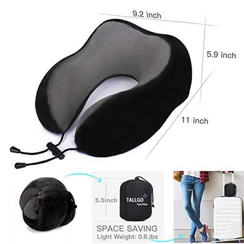 Travel Pillow, Best Memory Foam Neck Pillow Head Support Soft Pillow for Sleeping Rest, Airplane Car & Home Use (Black)