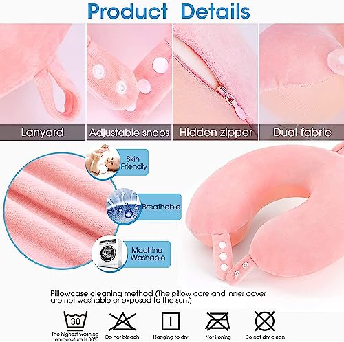 Travel Pillow - 100% Memory Foam Pillow Neck Support Travel Pillow for Neck,360 Degree Comfortable Neck Head Support Pillow for Airplane Cars Office,Flight Travel Cushion - Pink