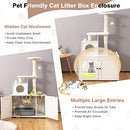 Costway Cat Tree with Litter Box Enclosure, 2-in-1 Modern Cat Tower with Cat Condo, Plush Perch, Sisal Scratching Posts, Dangling Ball, Hidden Cat Washroom Furniture with Divider for Indoor Cats (White)