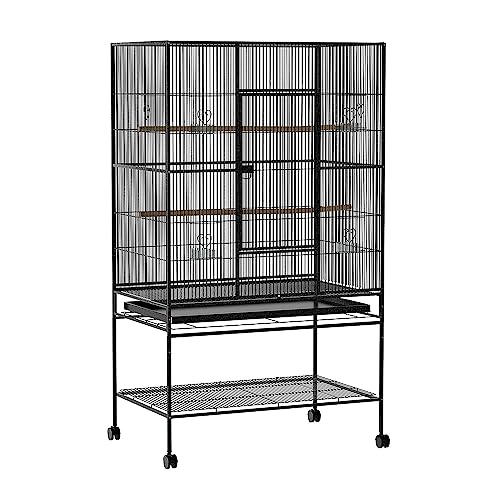 i.Pet Bird Cage 83 x 50 x 138cm Large Guinea Pig Pet Birds Parrot Ferret Cages Aviary Budgie Finch Canary Stand Toys,Black 2 Perch with Wheel + Slide-Out Removable Tray