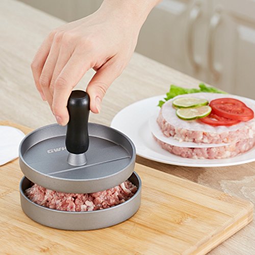 GWHOLE Burger Press with 100PCS Wax Papers Set Non-Stick Patty Maker Hamburger Press Mold Aluminum for BBQ Grill