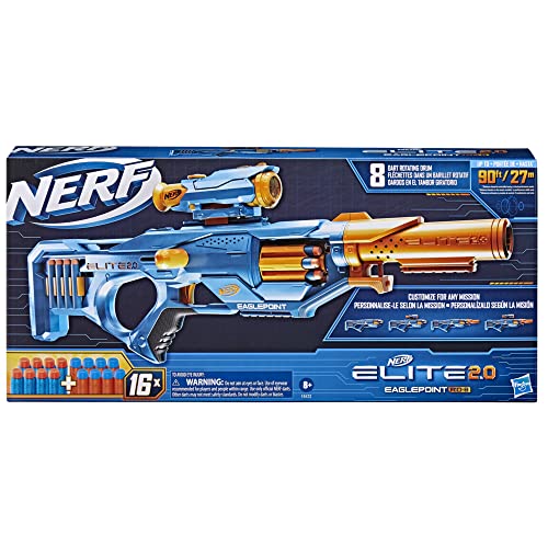 Nerf Elite 2.0 Eaglepoint RD-8 Blaster - 8-Dart Drum - Detachable Scope and Barrel - 16 Official Nerf Elite Darts - Bolt Action - Toys for Kids - Sport and Outdoor Toys - F0423