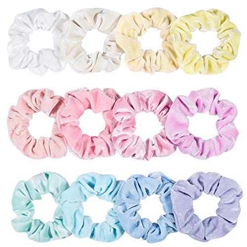 Whaline Hair Scrunchies Velvet Hair Bobble Elastics Hair Bands Soft Hair Ties for Women and Girls Macaron color