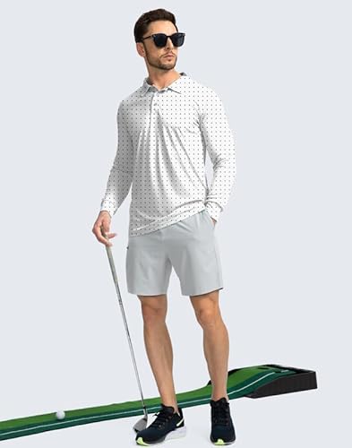 Men's Polo Shirt Long Sleeve Golf Shirts Lightweight UPF 50+ Sun Protection Cool Shirts for Men Work Fishing Outdoor, Black Dot, 3X-Large