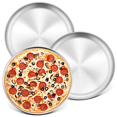 10-Inch Pizza Pan Round Pizza Tray, P&P CHEF Pizza Baking Tray Bakeware Set, Non-Toxic & Healthy, Heavy Duty & Durable, Oven & Dishwasher Safe, 3 Pack