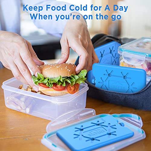 OUTXE Ice Packs for Lunch Box 4 -Pack Reusable Ultra-Thin Freezer Packs Long-Lasting Cool Packs for Coolers, Keep Food Fresh and Cold in Lunch Boxes and breastmilk Bags - 4 Pack (Blue)
