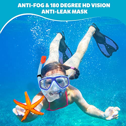 KUYOU Snorkel Kids Snorkel Set Anti-Fog Full Dry Top Child Snorkeling Package, Diving Mask and Snorkel Gear Set for Kids Youth Boys Girls Junior Age 7-16 (Sea Sky Blue)