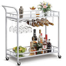 VASAGLE Bar Cart Silver, Home Bar Serving Cart, Wine Cart with 2 Mirrored Shelves, Wine Holders, Glass Holders, for Kitchen, Dining Room, Silver ULRC090E62, 15''Dx35.4''Wx33.9''H