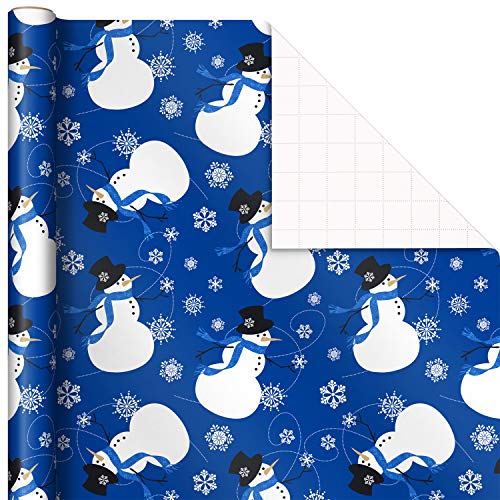 Image Arts Blue Christmas Wrapping Paper with Cut Lines on Reverse (4 Rolls: 120 sq. ft. TTL) Snowmen, Snowflakes, Blue and White Stripes
