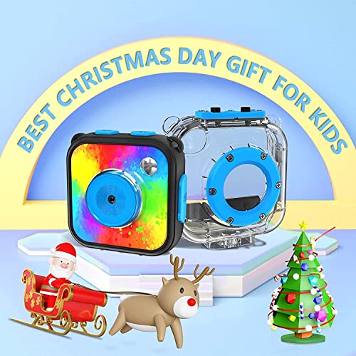 Kids Waterproof Camera 1080P HD Digital Action Camera Toddlers Underwater Sports Video Camcorder Toys for 3-12 Year Old Children Birthday Gifts with 32GB SD Card (Blue)