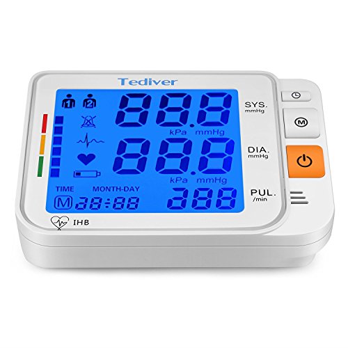 Tediver Digital Blood Pressure Monitor, Large Cuff 22-42cm - Automatic Upper Arm Blood Pressure Cuff Sets with Adapter and Device Case, Backlight LCD screen, 2 Year Warranty