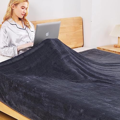 Richave Fleece Blankets Queen Size for All Season 350GSM - Premium Lightweight Anti-Static Throw for Bed Extra Soft Brush Fabric Warm Sofa Thermal Blanket 90" x 90"(Dark Gray Queen)