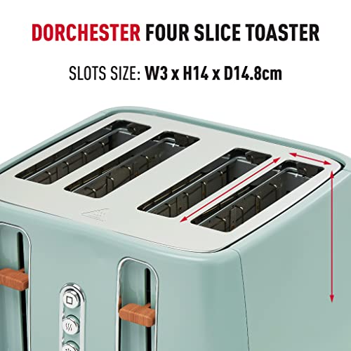 Haden Dorchester Green Toaster 4 Slice – Modern LCD Display - 6 Browning Levels - With Wood Effect Finish - Cancel/Defrost/Reheat - 1900-2300W Digital 4 Slice Toaster