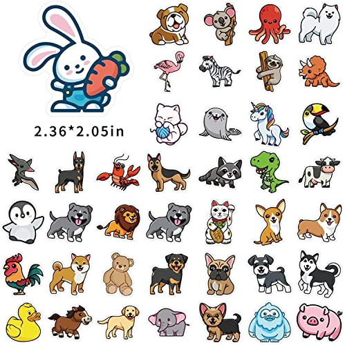 100-Pcs Cute Animal Stickers Cartoon Dog Cat Elephant Fox Frog Panda Mixed Sticker Pack Waterproof Vinyl Decals for Kids Adult Teens Laptop Car Water Bottle Phone Skateboard Guitar Computer Decor