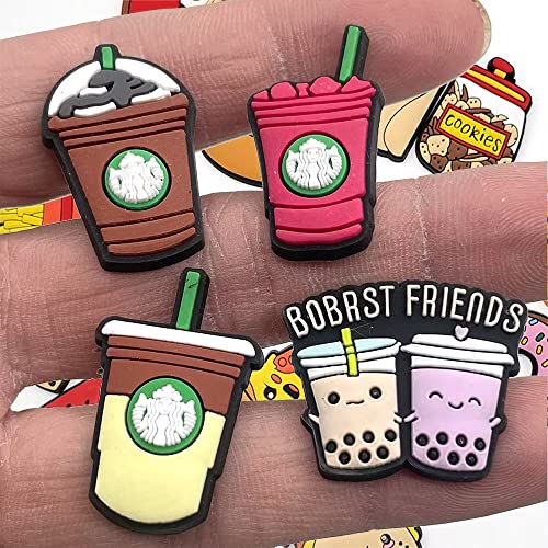 36 Pcs food+Boba tea pattern Shoes Charms Decoration Fits Compatible with Crocs Shoes & Wristband Bracelet Decoration DIY Alloy Party Christmas Halloween Party Gifts for Boy and Girl