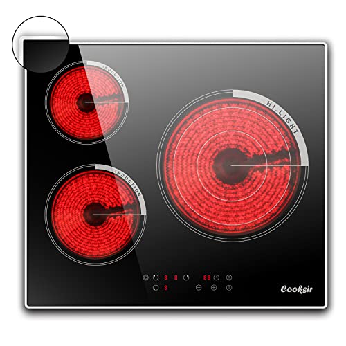 Cooksir Ceramic Hob, Electric Hob 3 Zone 5700W, Ceramic Cooktop with Touch Control, Electric Cooktop with Dual Oval Zone, 9 Power Level, Timer, Child Lock,Black, (CSC-603T1-BB)